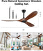 52" Ceiling Fans without Lights, Solid Wood Ceiling Fan with Remote Control and DC Motor, Ceiling Fan No Light with 3 Blades, Indoor Outdoor Ceiling Fans for Patios, Bedroom- Dark Walnut