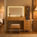 48" Makeup Vanity Desk with Mirror & Lights, Glass Top Table for Bedroom | Wooden Vanity Table, 5 Drawers, 3 Adjustable Shelves, Built-In Charging Station, 3 Color Lighting Modes, Bedroom Dressing