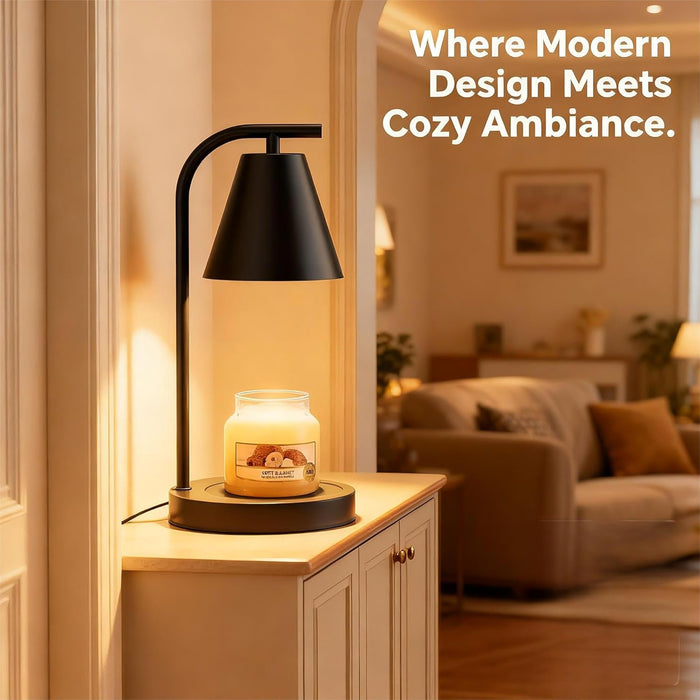 Candle Warmer Lamp - with Timer & Dimmer, Modern Home Decor House Warming Gifts Wax Melt Warmer for Jar Candles with 2 Bulbs, Cozy Birthday Gift for Women Mom (Black)