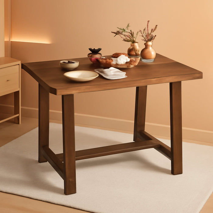 Solid Pine Farmhouse Dining Table WalnutFinish 48Inch
