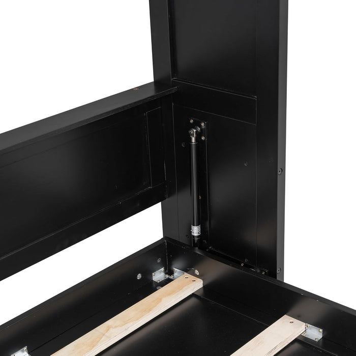 Full Size Murphy Bed with 2 Storage Cabinets, Wood Hidden Foldable Wall Bed Frame W/Bookcase Shelves, Storage Bed Cabinet for Bedroom, Office, Space-Saving, No Box Spring Needed, Black