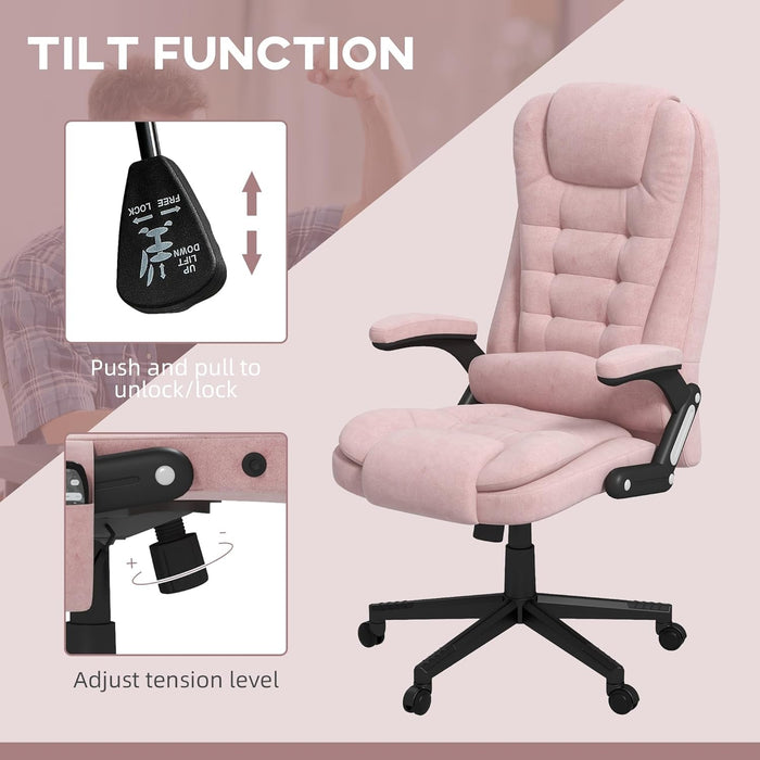 6 Point Vibrating Massage Office Chair with Heat, Velvet High Back Executive Office Chair with Reclining Backrest, Padded Armrests and Remote, Pink