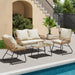 4-Piece Outdoor Patio Furniture Set with Cushions & Tempered Glass Table, All-Weather Rattan Bistro Set with Loveseat Chairs Table Soft Cushions for Garden, Porch, Backyard -Beige