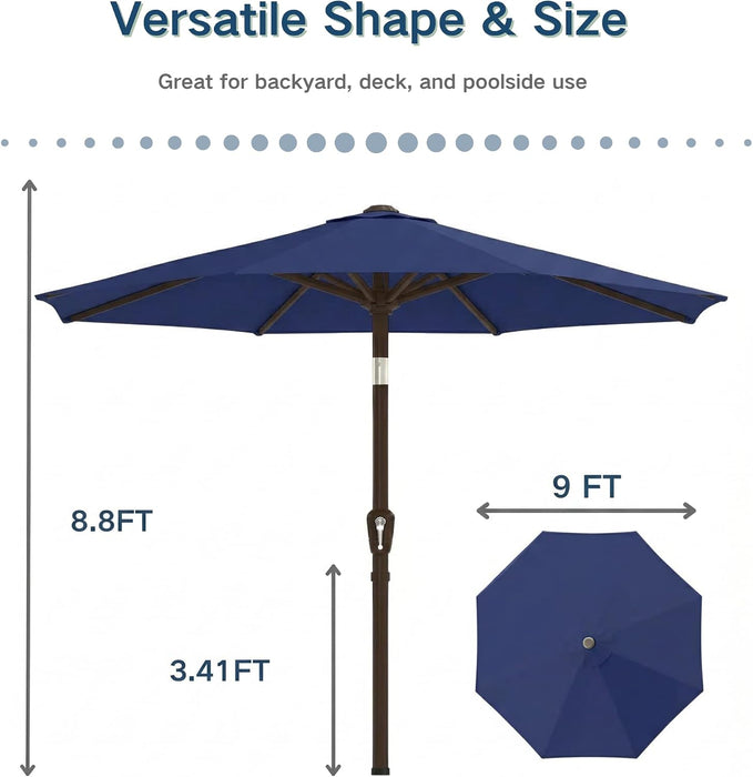 Patiokingdom 9FT Patio Outdoor Umbrella-Upf 50+ Sun Shade with Wind Vent, Push-Button Tilt & Smooth Crank Lift, Rust-Resistant Fiberglass Frame for Garden, Backyard,Yard