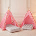 Pink Sleepover Teepee Tent for Kids-2 Pack Tipi Playhouse for Kids with Lights& Flag& Inflatable Airbed -Indoor/Outdoor Foldable- Slumber Party Tent -Sleepover Party Supplies