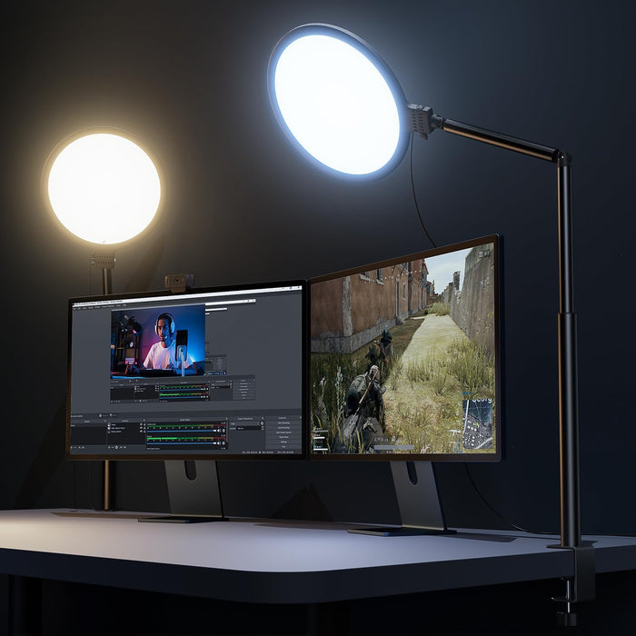 10.2" Desk Ring Light with Stand, 360° Rotate Desk Lamps for Home Office with C-Clamp, Flexible Height Desk Light, Adjust Arm Ring Light for Desk, Podcast, Gaming, Recording, Zoom Lighting