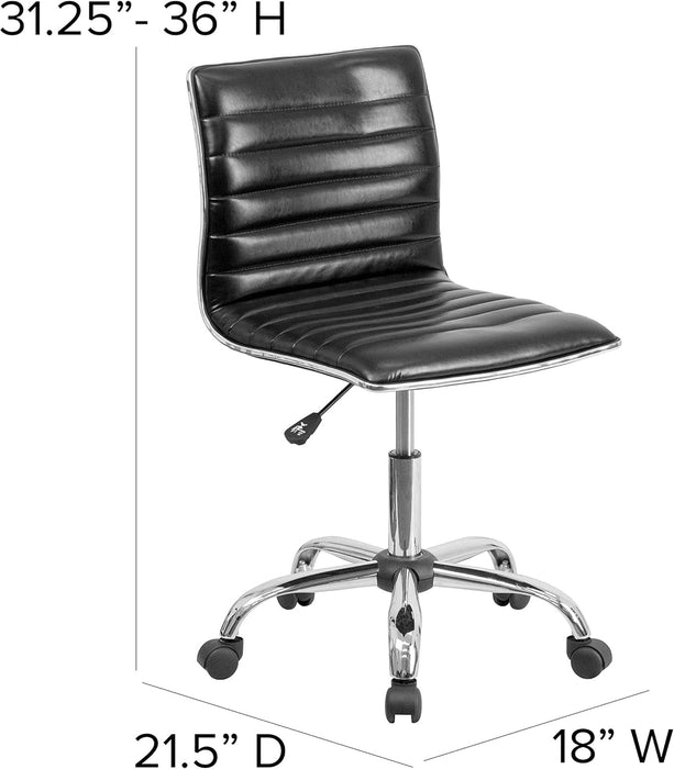 Alan Low Back Designer Armless Black Ribbed Swivel Task Office Chair