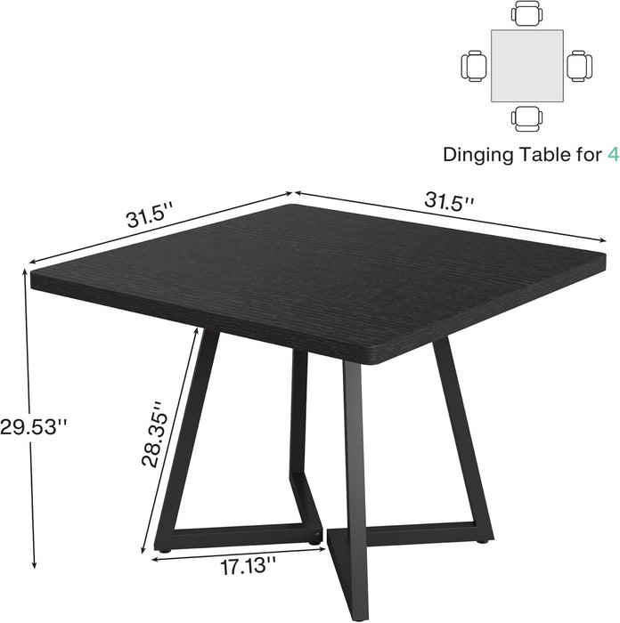 Square Dining Table for 2, 31.5" Industrial Dinner Table with Metal Base, Kitchen Table for Dining Room, Small Space, Apartment