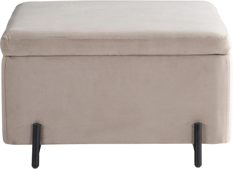 ® Connor 31.1" Large Storage Ottoman, Modern Boho, Matte Black Metal Legs, Velvet Fabric, Taupe