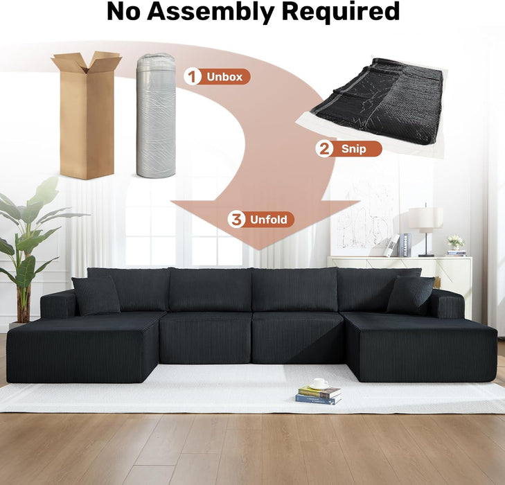 Corduroy Black UShaped 146Inch Modular Sectional Sofa