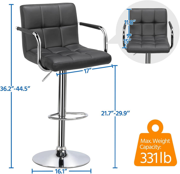 Bar Stools, Adjustable PU Leather Swivel Barstools, Modern Counter Stools with Back and Footrest, Counter Height Barstools for Bar, Kitchen, Dining Room, Set of 2, Grey