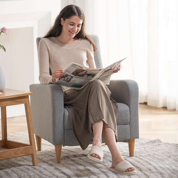 Fabric Accent Living Room Chairs Set of 2, Upholstered Arm Chair Reading Side Chair, Single Sofa with Back Pillow and Wood Legs, Light Grey