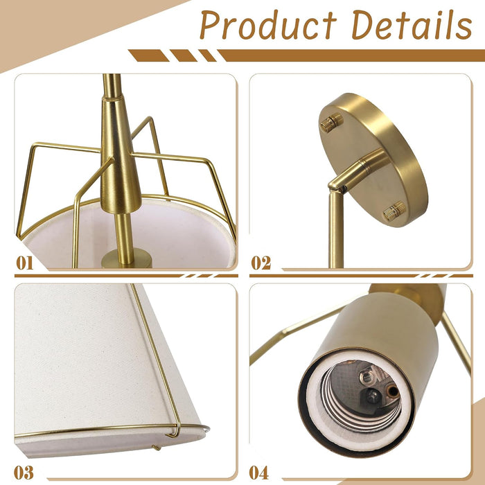 Brushed Gold Pendant Lights Kitchen Island, Drum Fabric Chandelier