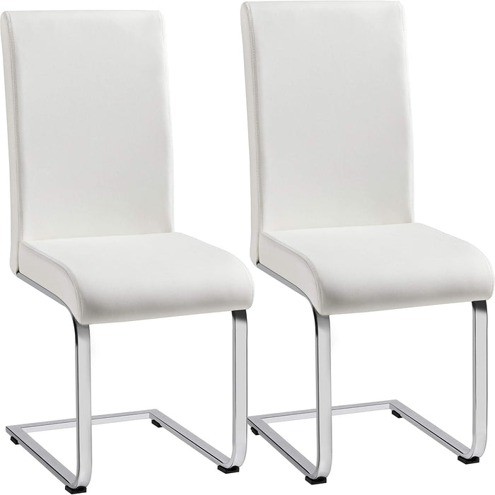 Set of 2 Dining Chairs Modern Kitchen Chairs High Back Faux Leather Dining Room Chairs Upholstered Armless Side Chairs with Metal Legs Home Kitchen Furniture, White