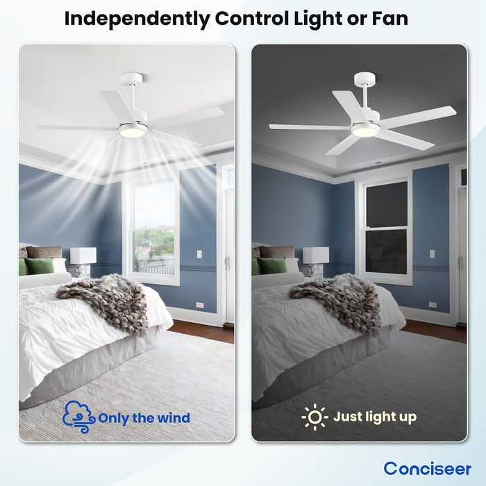 Modern 52 Inch Ceiling Fan Remote White LED
