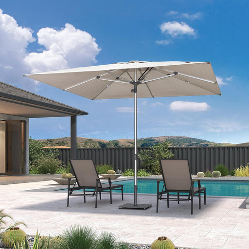 Outdoor Table Sun Umbrella 10' X 10' Semi Auto Lift, Beige
