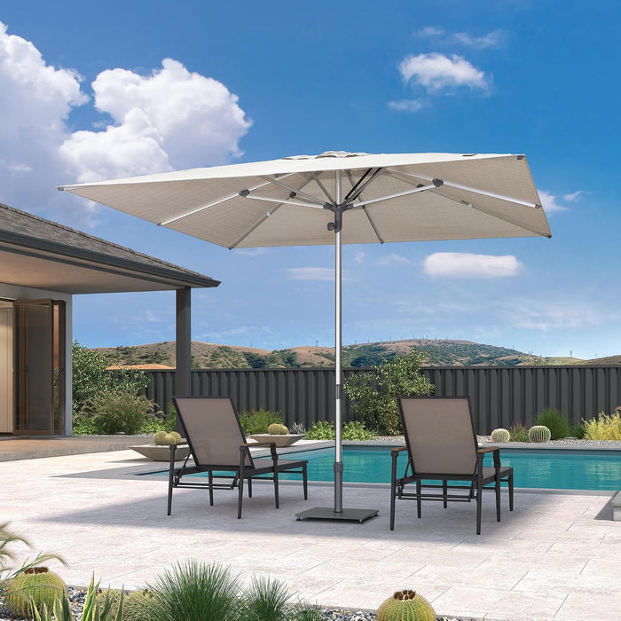 Outdoor Table Sun Umbrella 10' X 10' Semi Auto Lift, Beige