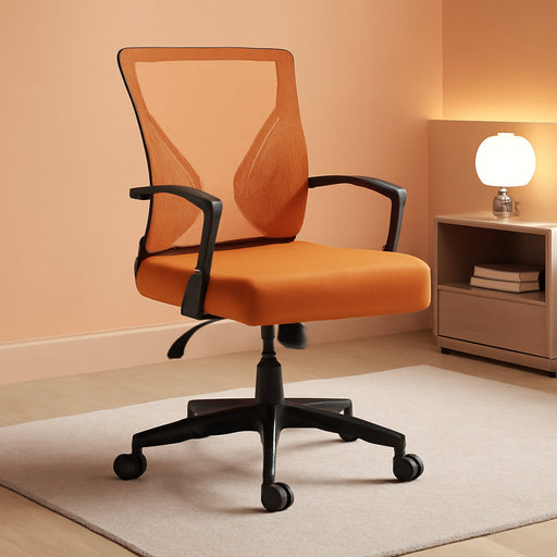 Office Chair Mid Back Swivel Lumbar Support Desk Chair, Computer Ergonomic Mesh Chair with Armrest (Orange)
