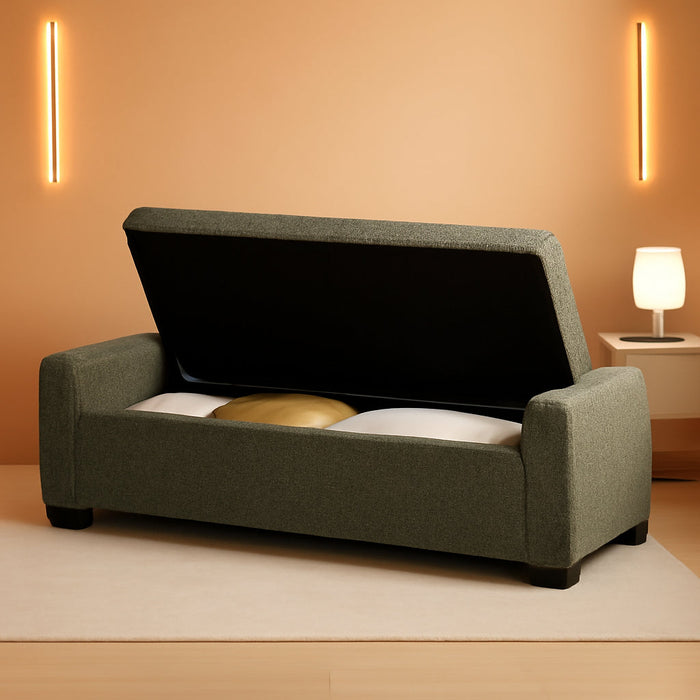 50" Ottoman Bench with Storage, Upholstered Seating Foot Rest Stool Furniture for Bedroom, Living Room, Entryway, Blackish Green