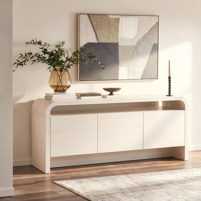 Waterfall Sideboard Buffet Cabinet with Open Shelf and Hidden Storage