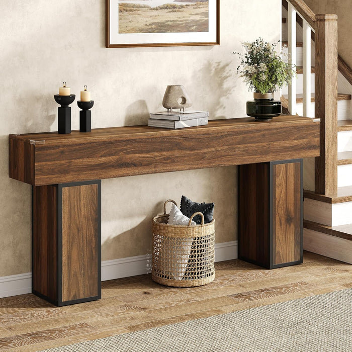 70.9-Inch Long Console Table, Wooden Sofa Table behind Couch Tables, Farmhouse Entryway Table Accent Table for Entrance, Hallway, Living Room, Foyer, Rustic Brown