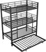 Metal Twin Size Triple Bunk Bed with Trundle for 4, Bunk Beds with 2 Ladders & Guardrails, Convertible to 3 Separate Beds for Kids Teens, Space-Saving, Black