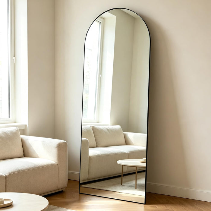 Arched Full Length Mirror, 56"X16" Black Floor Mirror for Bedroom, Wall Mounted or Leaning Dressing Mirror, Wall Mirror for Living Room, Hallway