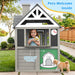 Kids Outdoor Playhouse,Cedar Gray Wooden Play House for Kids Ages 3-8, with Play Kitchen, Interactive Doorbell, Toy Phone, Sink, Flowerpot