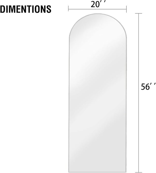 Floor Full Length Mirror, 56"X20" Arched Full Body Mirror, Hanging or Leaning, Standing, Wall Mounted with Aluminum Frame for Bedroom Living Room, White