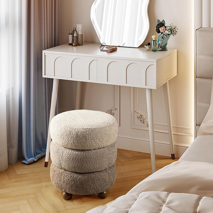 round Ottoman with Storage, Small Foot Stool, Modern Accent Stool Upholstered Vanity Stool with Rubberwood Ball Feet for Bedroom Living Room Dorm Room, Gradient Brown