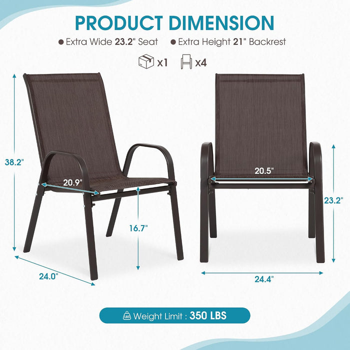 24.4" Wide Outdoor Patio Stackable Chairs Set of 4, Brown