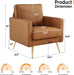 Living Room Chairs Set of 2, Brown PU Leather Accent Chair Mid Century Modern Upholstered Sofa Chairs with Arms, Gold Legs for Living Room, Bedroom, Apartment