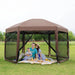 Camping Gazebo Tent 13'X13' Hexagonal Gazebo Pop up Gazebo Screen Canopy Gazebo with Mosquito Netting & Carry Bag, Brown