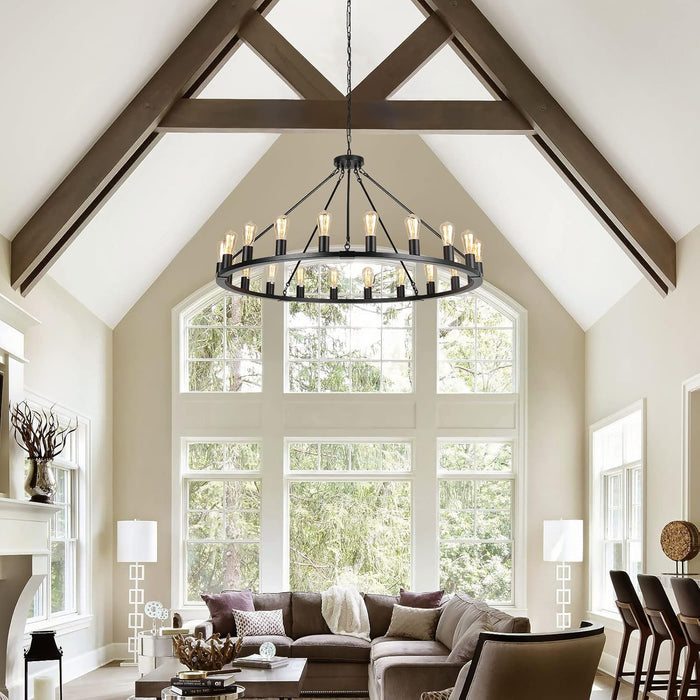 Wagon Wheel Chandelier, Large Black Farmhouse Chandelier for Dining Room Light Fixture, 20-Light 48 Inch Extra Hanging Lighting for High Ceilings Living Room Kitchen Island Foyer Villa