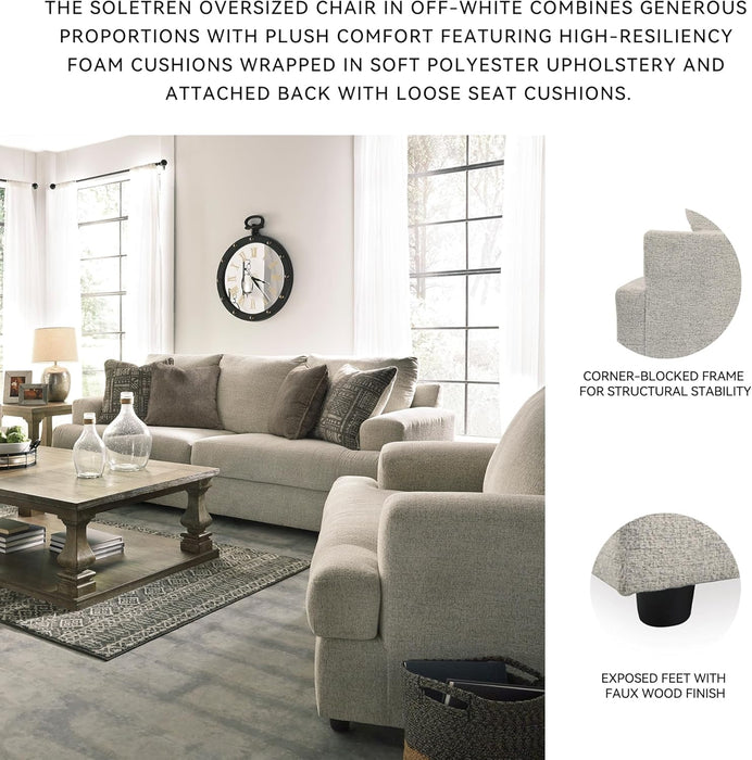 Soletren Contemporary Chenille Chair and a Half, Off-White