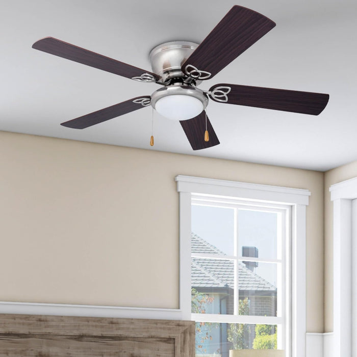 Benton Traditional 52 Inch Ceiling Fan with Light, LED Flush Mount Ceiling Fan, Indoor Fan with 5 Blades, Brown Walnut and Brown Maple Blade Finish Options, Brushed Nickel (51428-01)