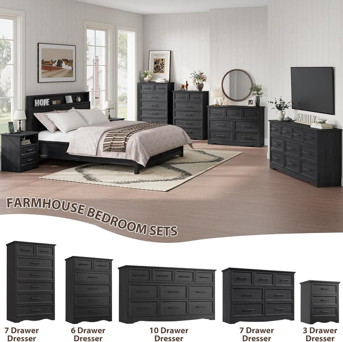 Black 7 Drawer Dresser for Bedroom, 52" Tall Chest of Drawers