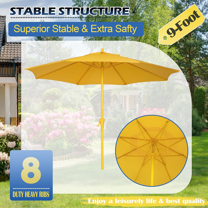 9FT Outdoor Patio Umbrella, Market Table Umbrella with 8 Sturdy Ribs and Crank System, Fade-Resistant & Waterproof for Garden Backyard Poolside Deck