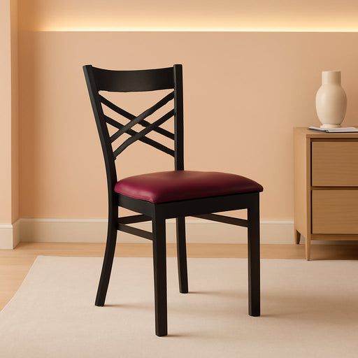 2 Pack HERCULES Series Black ''X'' Back Metal Restaurant Chair - Burgundy Vinyl Seat