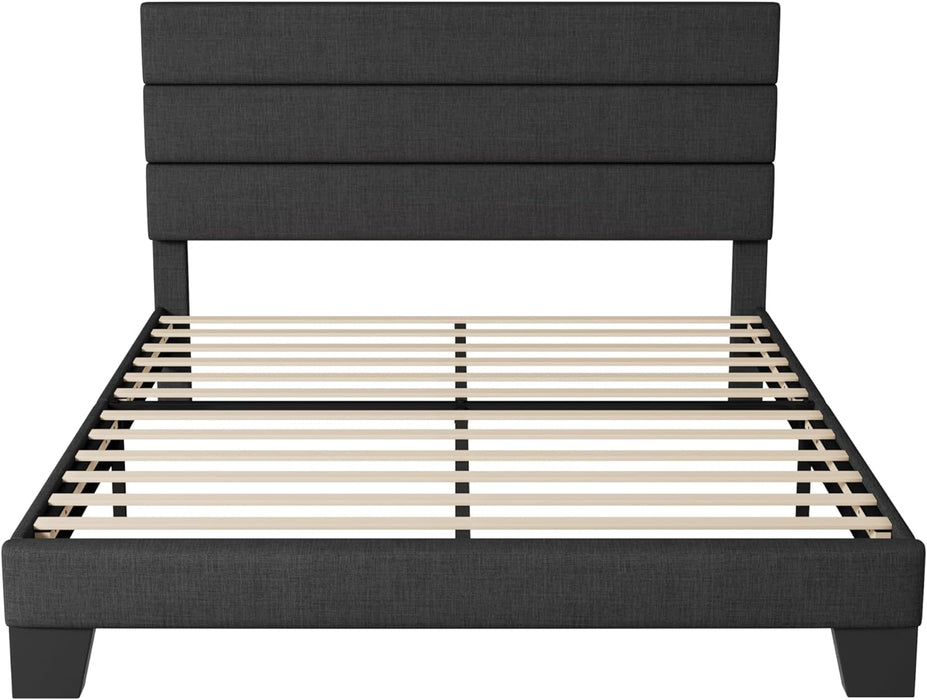 Full Size Platform Bed Frame with Fabric Upholstered Headboard Gray