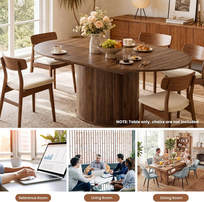 Walnut Extendable Round Dining Table Hidden Storage