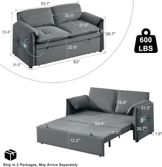 SixtyThreeInch Pullout Velvet SofaBed PremiumEdition