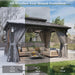 10'X12' Hardtop Gazebo with 4 LED Lights, Outdoor Gazebo with Galvanized Steel Double Roof, Patio Gazebo with Breathable Netting & Privacy Curtain, Decor Hooks for Backyard, Gray