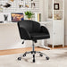 Cute Petal Desk Chair Home Office Swivel Upholstered Leather Makeup Vanity Desk Chair with Armrests for Bedroom Modern Computer Rolling Chair for Women Black