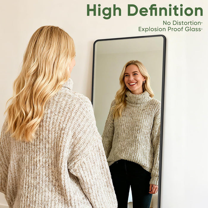 48"X14" Door Hanging Full Length Mirror, Floor Mirror Freestanding,Full Body Mirrors with Adjustable Stand for Bedroom Living Room Cloakroom, Rounded Rectangle, Black