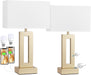 Bedroom Table Lamps Set of 2 - Touch Bedside Lamps with USB C+A, 3 Way Dimmable Gold Lamp for Nightstand, Modern Night Stands Lamps for Living Room End Tables Desk Bed Side Study Room(16.4N)