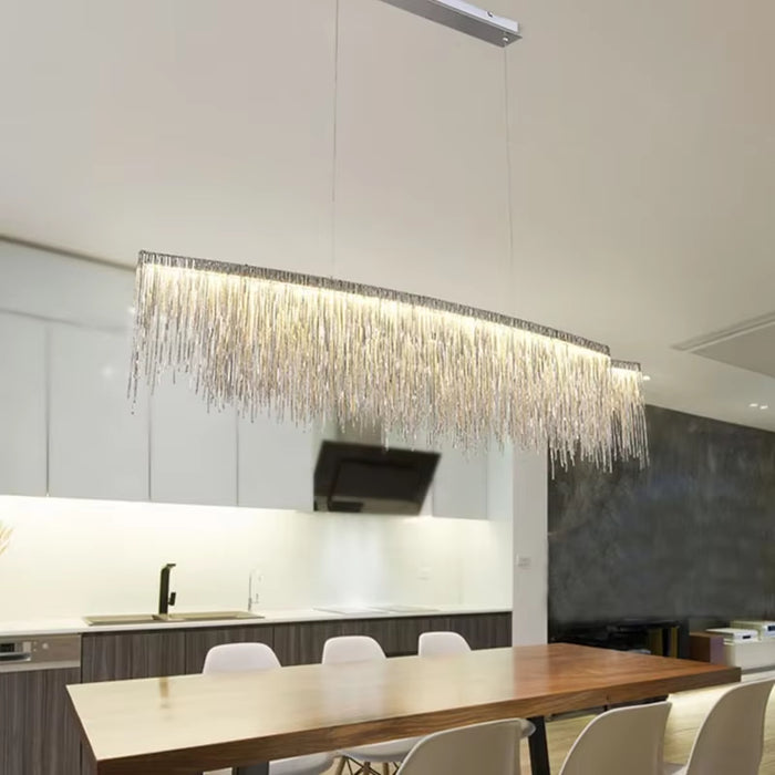 Ceiling Chandelier Gold Chains Remote Modern Tassel Aluminum Chain Led Pendant Light Kitchen Living Room Decoration Hanging Lamp