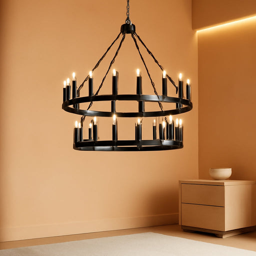 Black 48 Inch Wagon Wheel Chandeliers Illumination