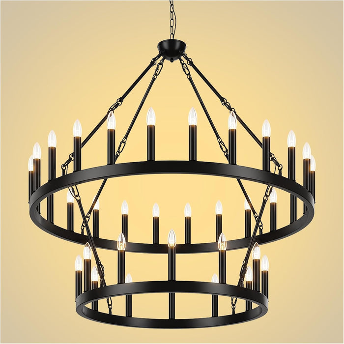 Black 48 Inch Wagon Wheel Chandeliers Illumination