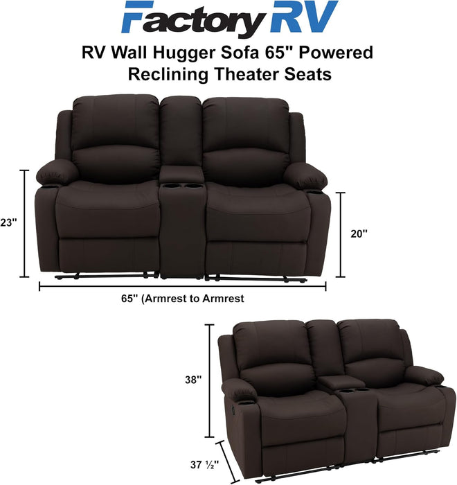 65" Wall Hugger Reclining RV | RV Theater Seats | Double Recliner RV Sofa & Console | RV Couch | Wall Hugger Recliner | RV Theater Seating | RV Furniture | (Manual, Chocolate)